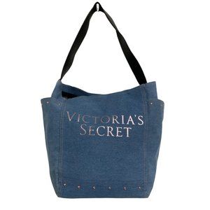 Victoria's Secret Jean Blue Denim Tote beach Weekender Travel Bag Large